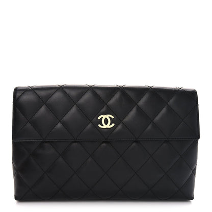 Amelia Lambskin Quilted Clutch Black