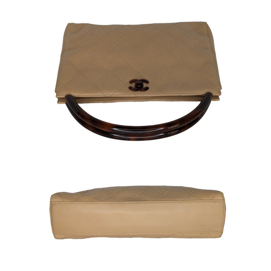 Chanel   Beige Quilted Tortoise Motif Handle Bag