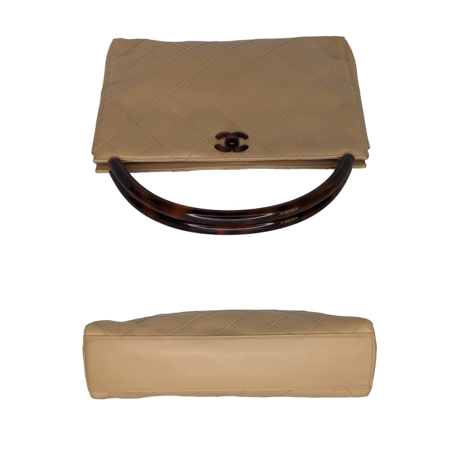 Chanel bag   Beige Quilted Tortoise Motif Handle Bag