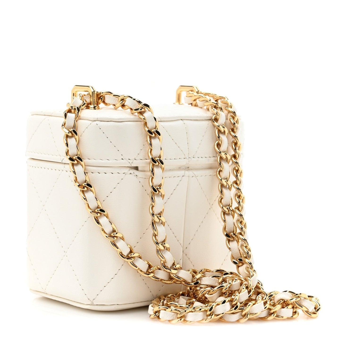 Amelia Lambskin Quilted Vanity Clutch With Chain White