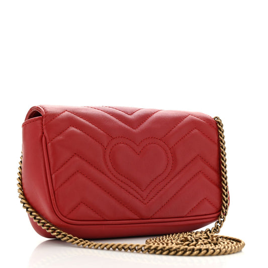 Amelia Calfskin Matelasse Super Mini GG Marmont Shoulder Bag Hibiscus Red
