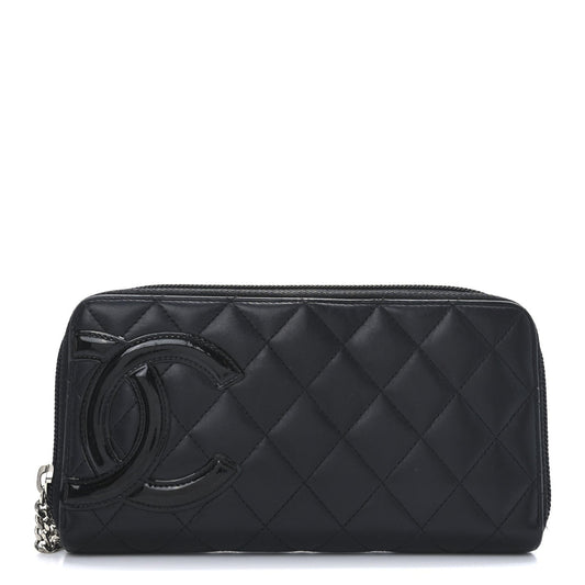 Amelia Calfskin Quilted Cambon Large Gusset Zip Around Wallet Black