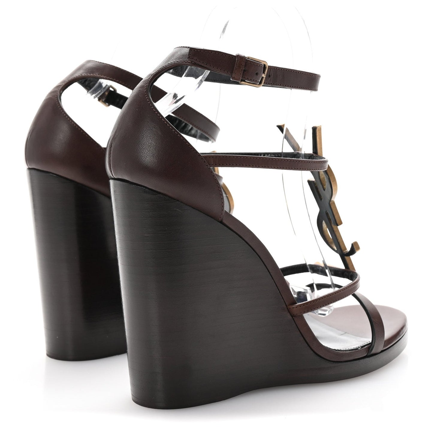 Saint Laurent Calfskin Cassandra 105 Wedges 40 Moro