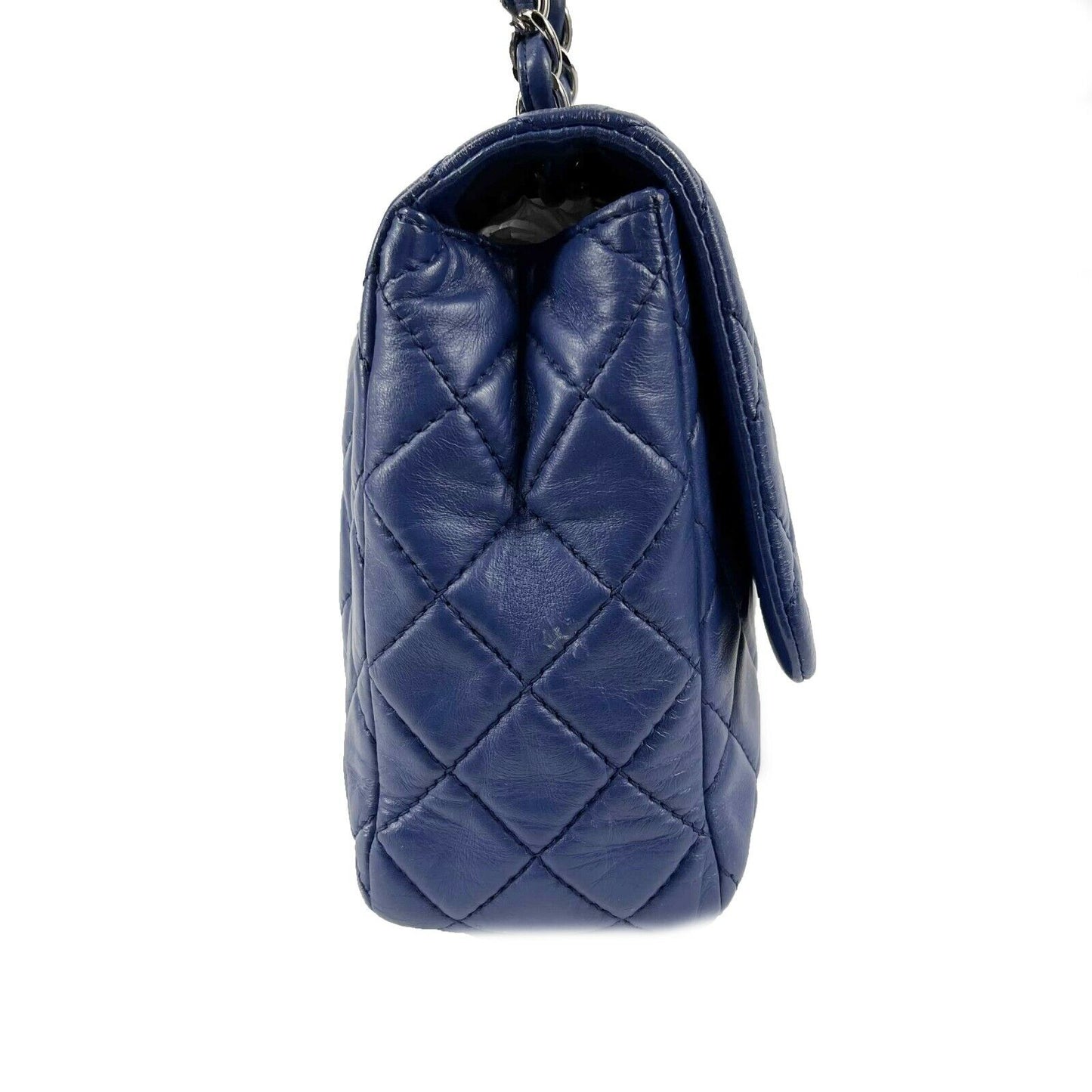 CHANEL Classic 08 Single Flap Bag - Blue Quilted Lambskin Maxi Shoulder Bag