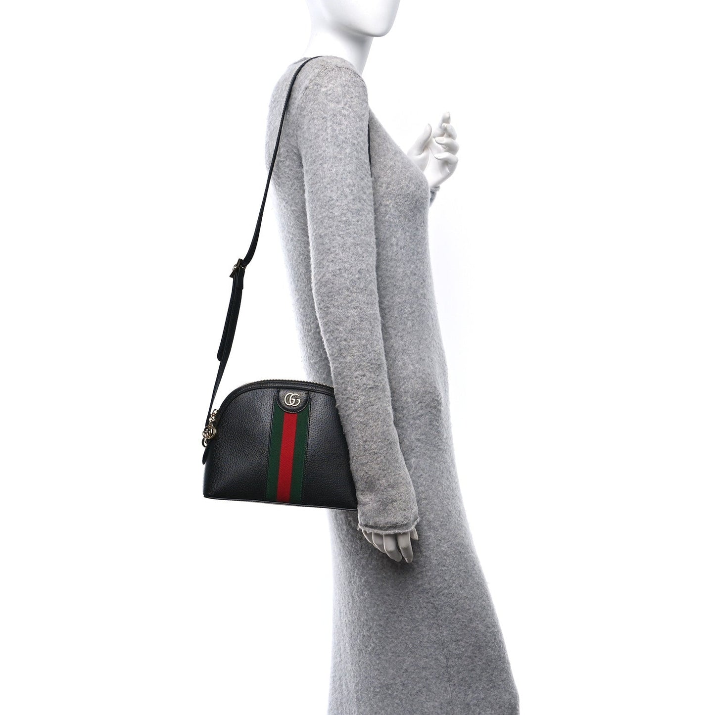 Amelia Calfskin GG Web Small Ophidia Dome Shoulder Bag Black