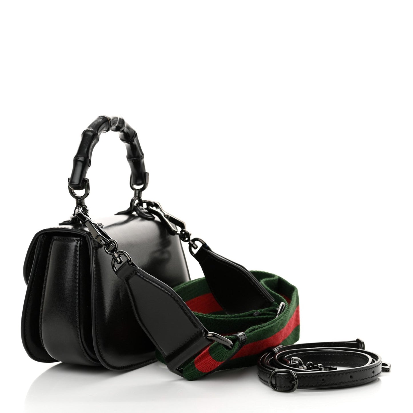 Amelia Boarded Dyana Lux Calfskin Web Monochrome Mini Bamboo 1947 Top Handle Bag Black