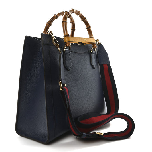 Amelia Textured Dollar Calfskin Web Medium Diana Tote Bag Royal Crop