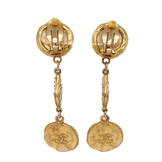 CHANEL    1970s Faux Pearl Medallion CC '' Clip-On Earrings