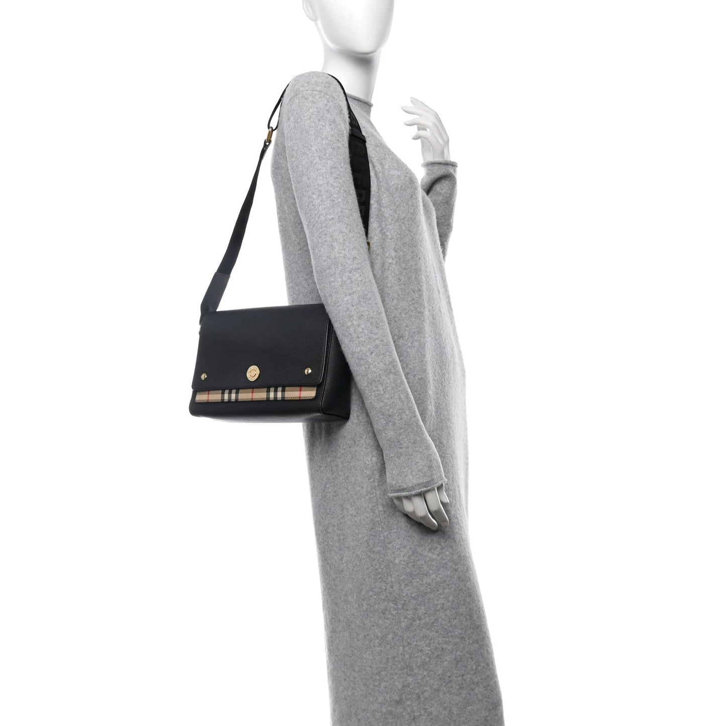 Amelia Grainy Calfskin      Check Note Crossbody Bag Black