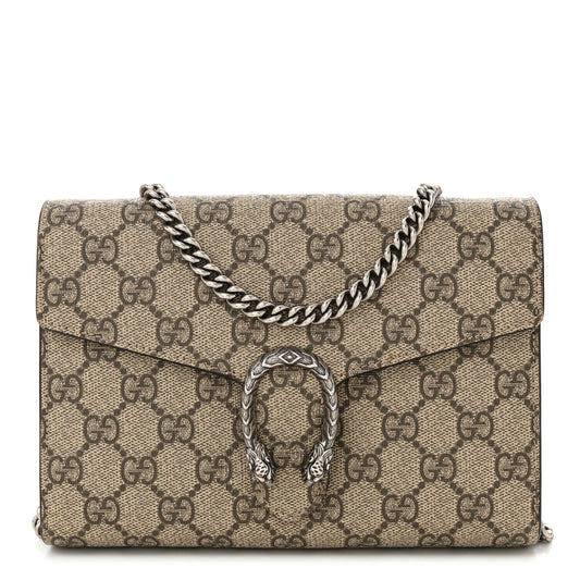 Amelia GG Supreme Monogram Mini Dionysus Chain Wallet Beige Taupe