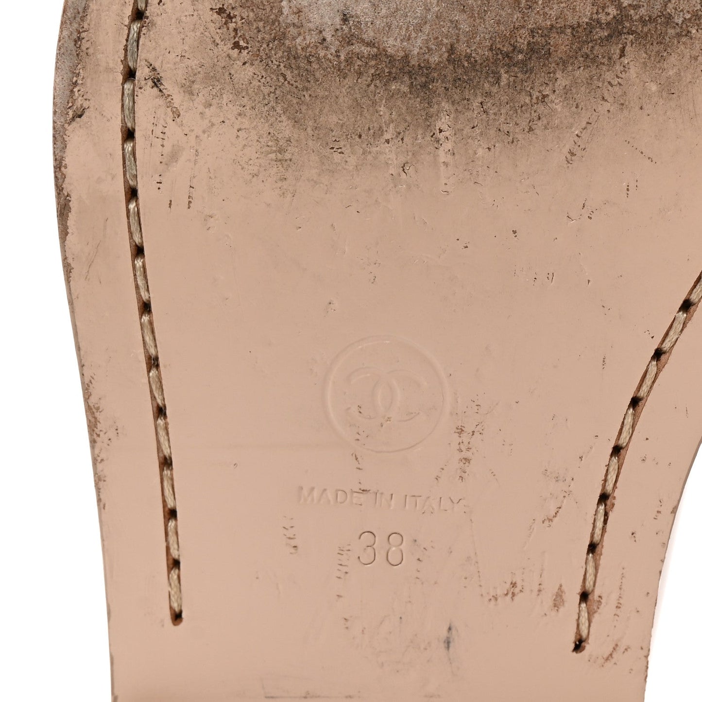 Amelia Shiny Calfskin CC Loafers 38 Beige White