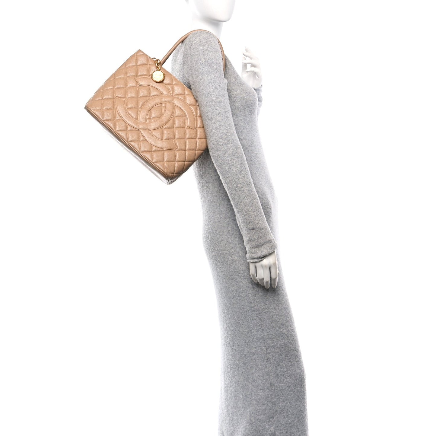 Amelia Caviar Quilted Medallion Tote Beige