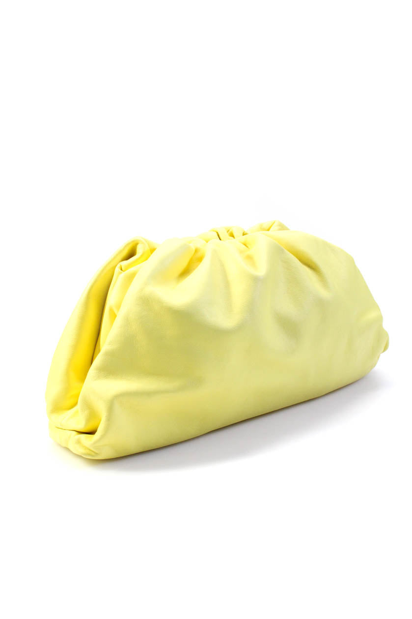 Bottega Veneta Womens The Pouch Hinged Leather Clutch Handbag Light Yellow
