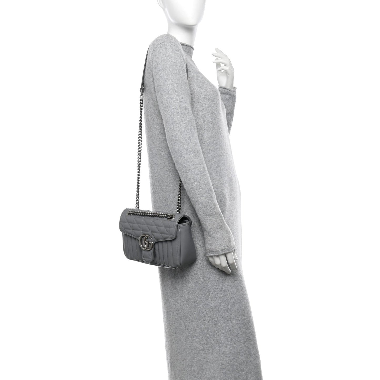 Amelia Calfskin Matelasse Aria Small GG Marmont Shoulder Bag Deep Grey