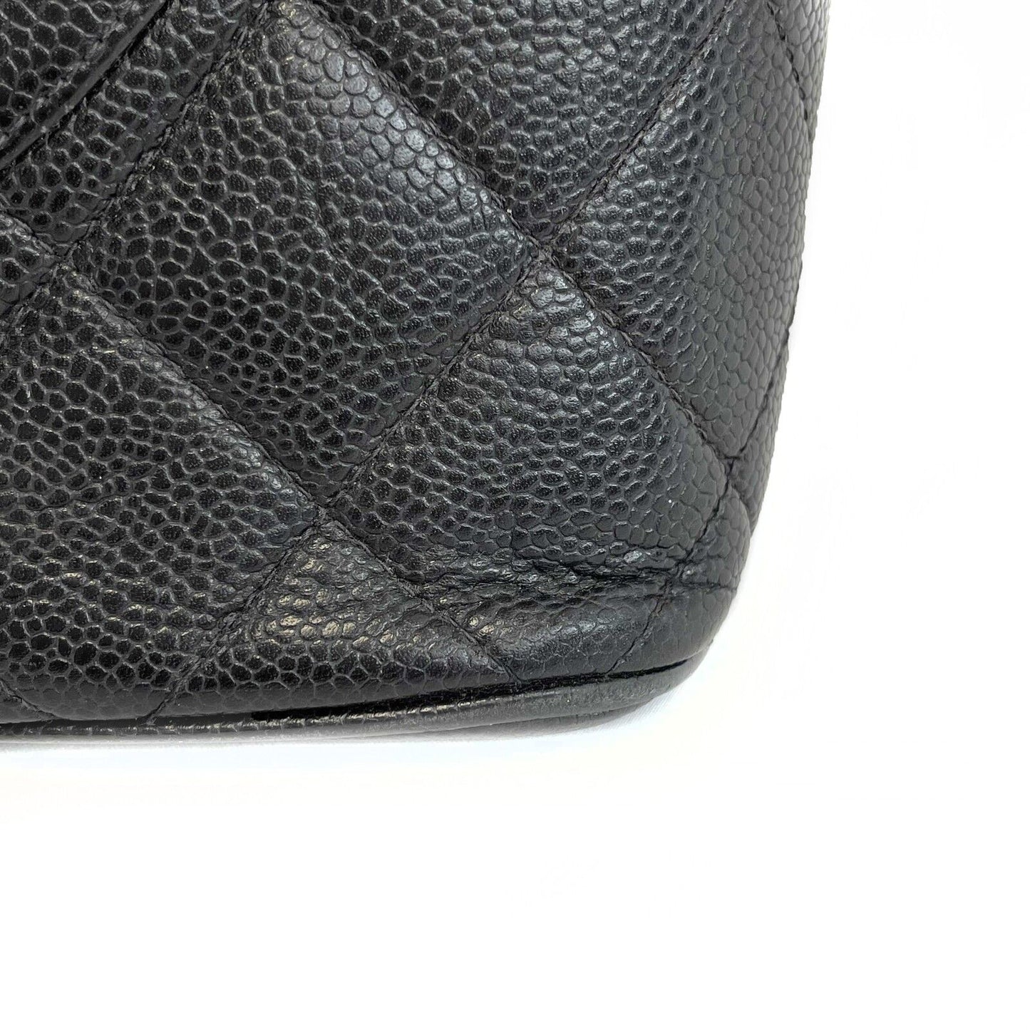 CHANEL CC Medallion Black Diamond Quilted Caviar Leather Tote / Shoulder Bag