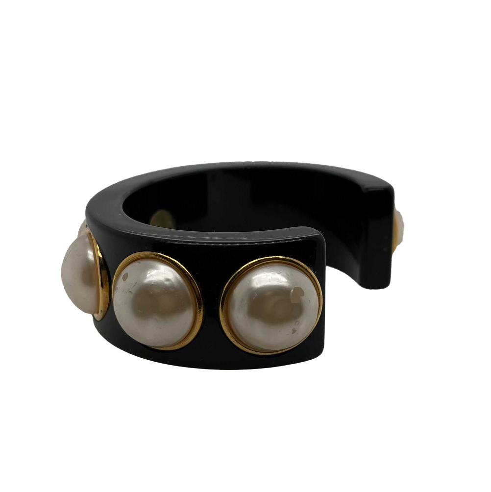 CHANEL -   Large Pearl Resin Cuff - Black - Bracelet