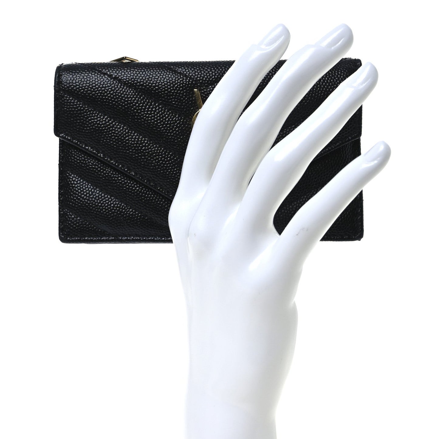 Saint Laurent Grain De Poudre Matelasse Chevron Monogram Compact Wallet Black