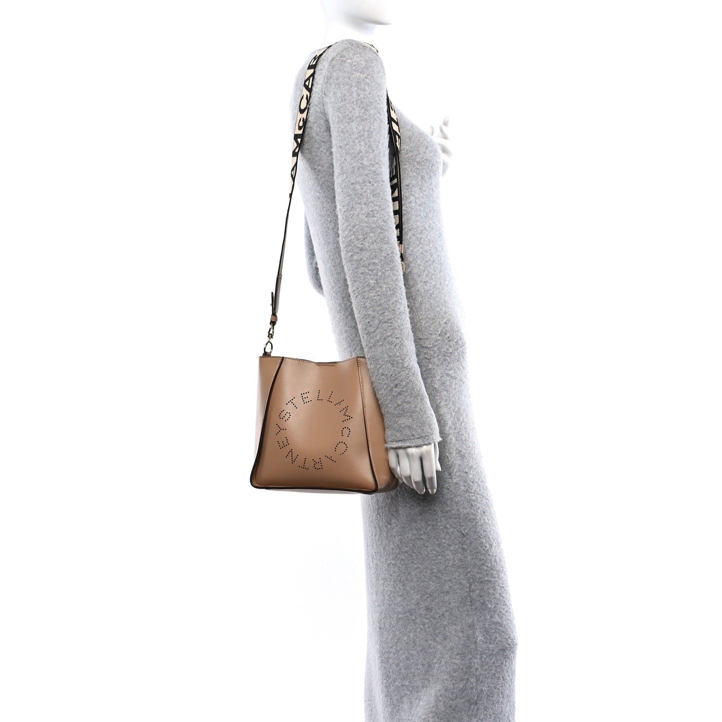 Stella McCartney Eco Alter Nappa Perforated Logo Mini Crossbody Sand