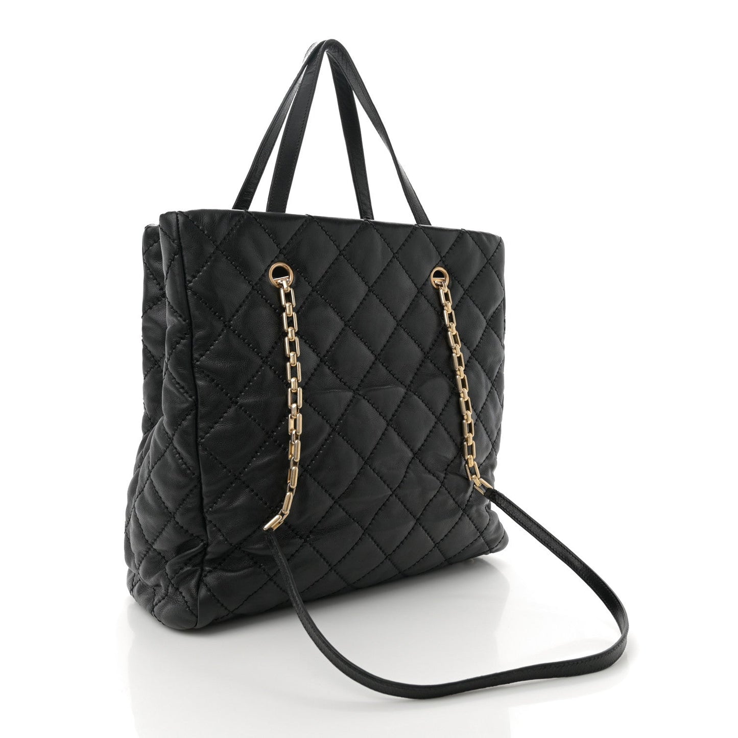 Amelia Calfskin Quilted Large Retro Chain Tote Black