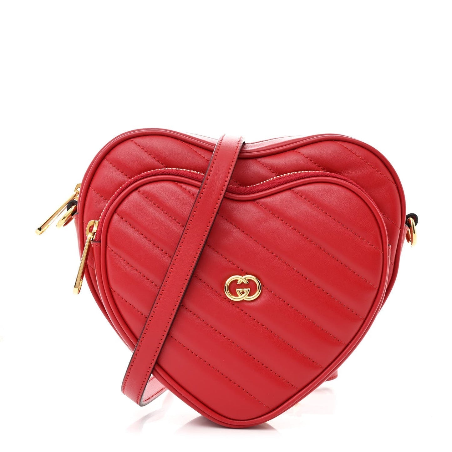 Amelia Calfskin Matelasse Diagonal Mini InterLocking G Heart Shoulder Bag Hibiscus Red