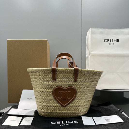 CE Teen Triomphe CE Classic Panier In Palm Leaves With Heart Patch Brown For Women 10in/25Amelia194002DUI.04LU 