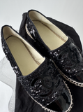Chanel Black Sequins and Patent Leather CC Cap Toe Espadrille