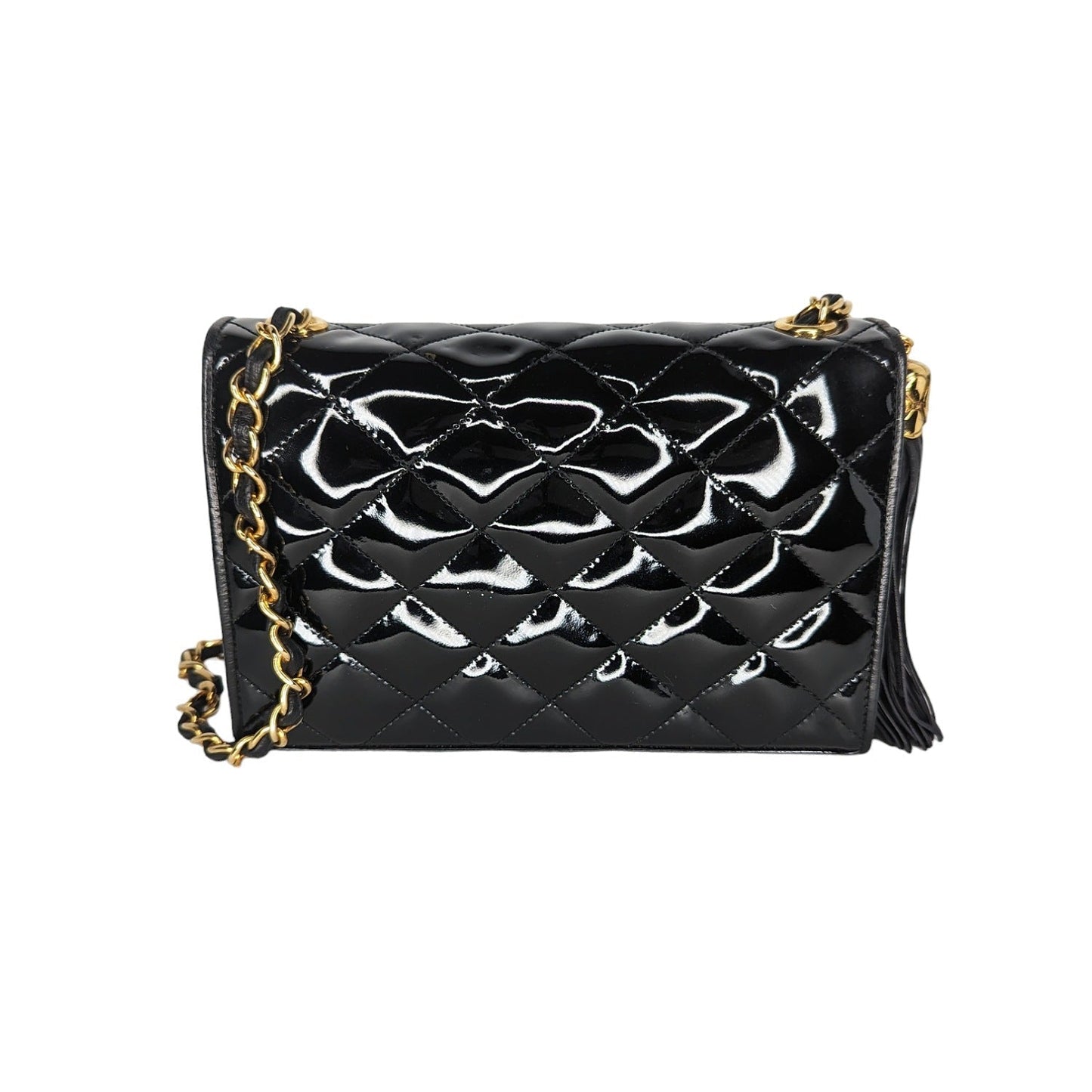 Chanel   Patent Leather Quilted CC Tassel Flap Bag