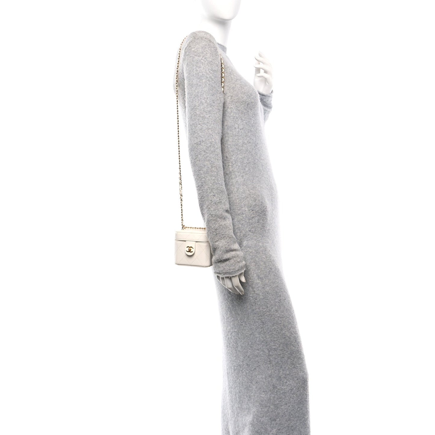 Amelia Lambskin Quilted Vanity Clutch With Chain White