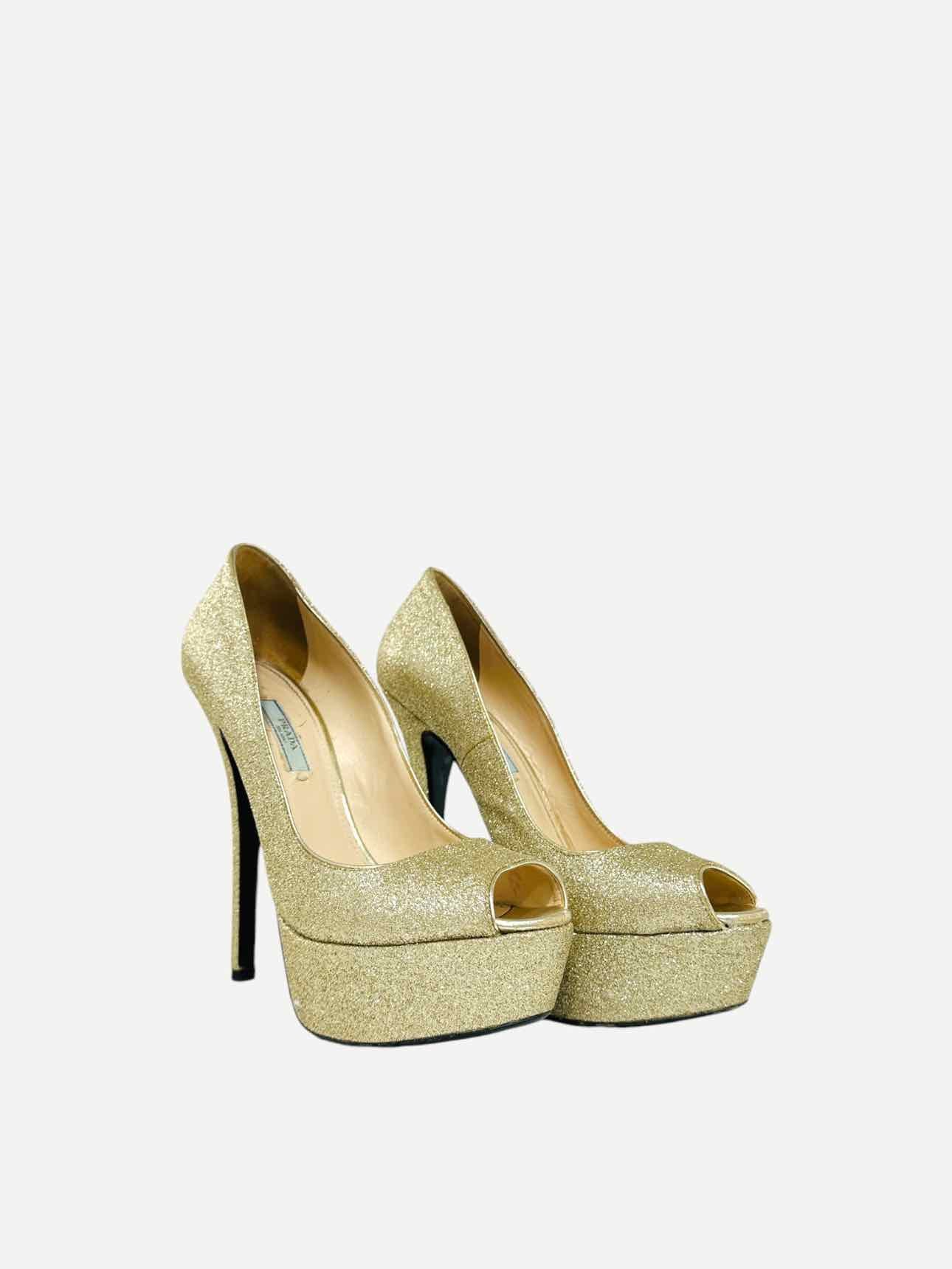 PRADA Peep Toe Gold Size EU 39 Pumps