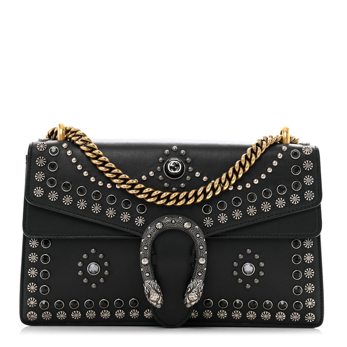 Amelia Calfskin Studded Small Dionysus Shoulder Bag Black