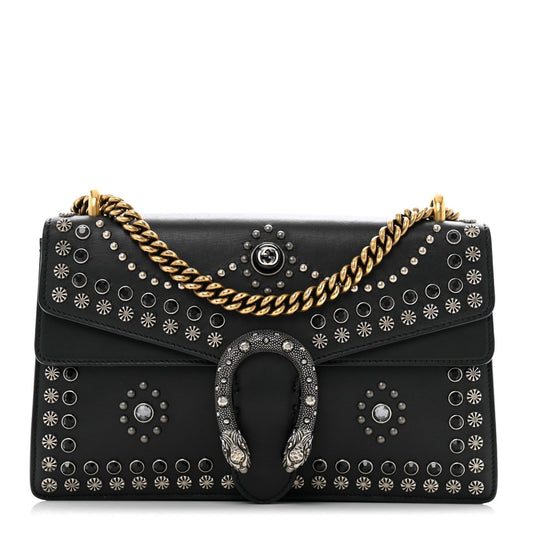 Amelia Calfskin Studded Small Dionysus Shoulder Bag Black