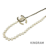 CHANEL Choker Fake Pearl Rhinestone COCO Mark Necklace