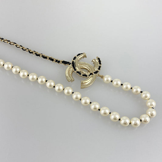 CHANEL Choker Fake Pearl Rhinestone COCO Mark Necklace