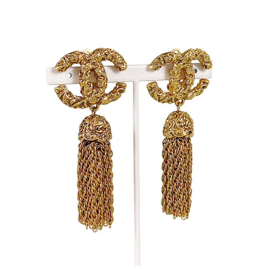 CHANEL Fringe Tassel   COCO Mark Earring