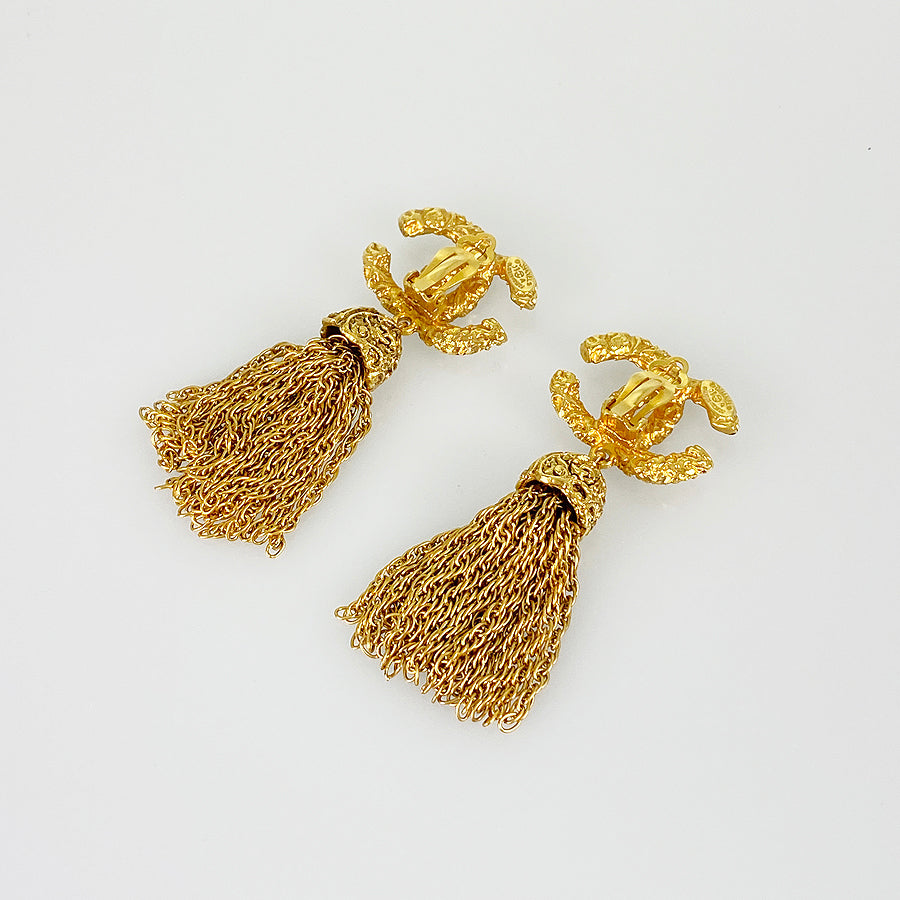 CHANEL Fringe Tassel   COCO Mark Earring