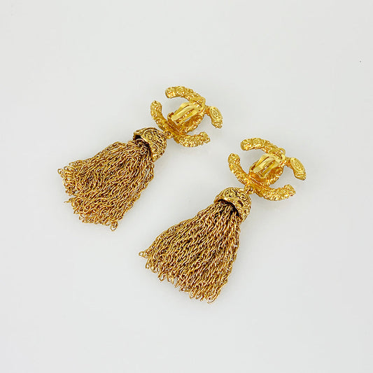 CHANEL Fringe Tassel   COCO Mark Earring