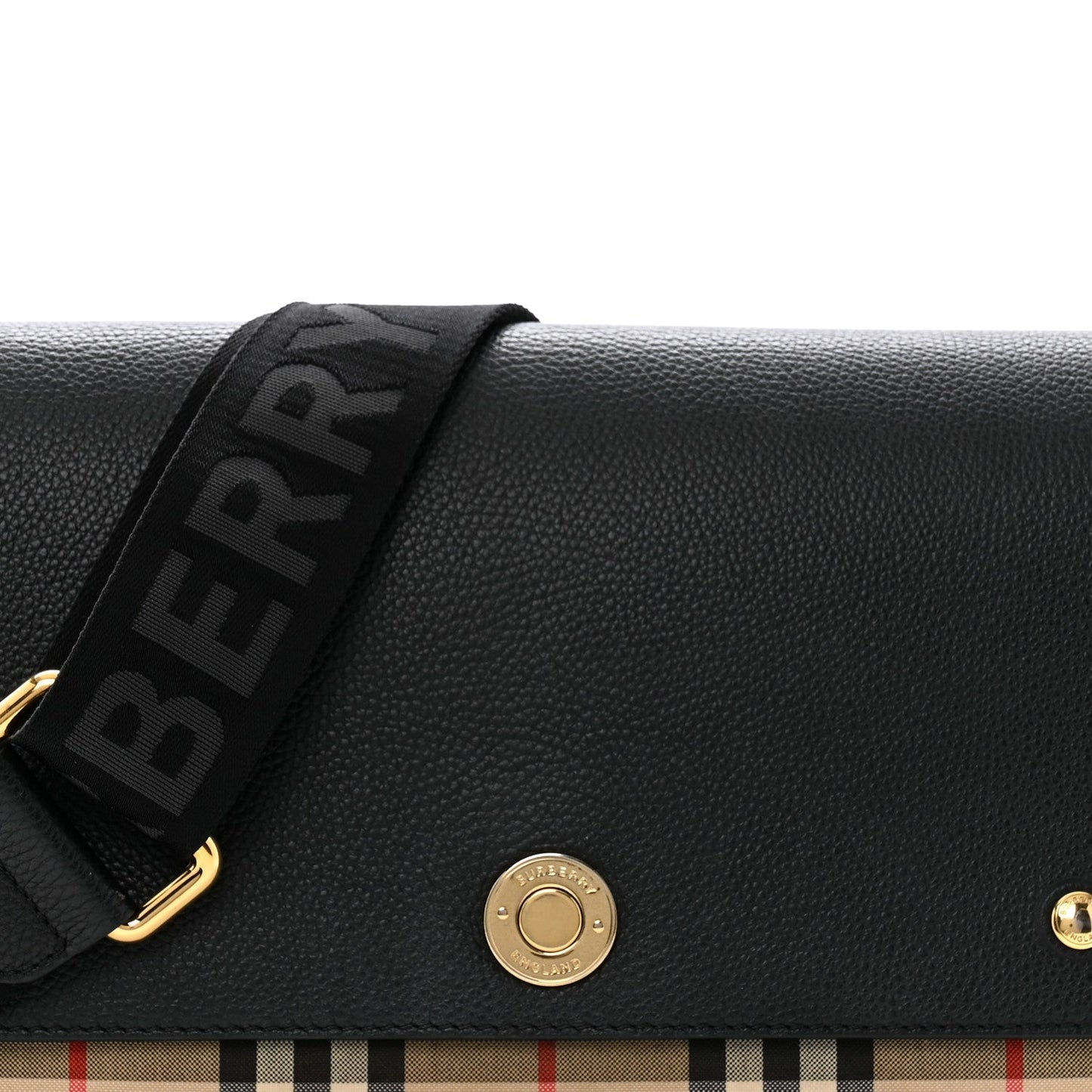 Amelia Grainy Calfskin      Check Note Crossbody Bag Black