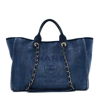 Amelia Mixed Fibers Striped Medium Deauville Tote Navy Blue