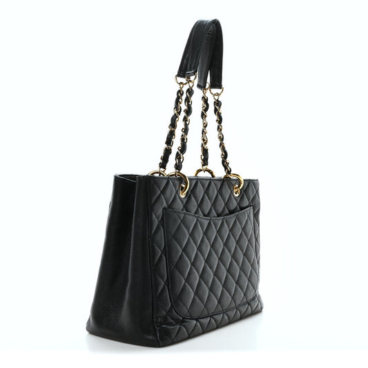 Amelia Caviar Quilted Grand Shopping Tote GST Black