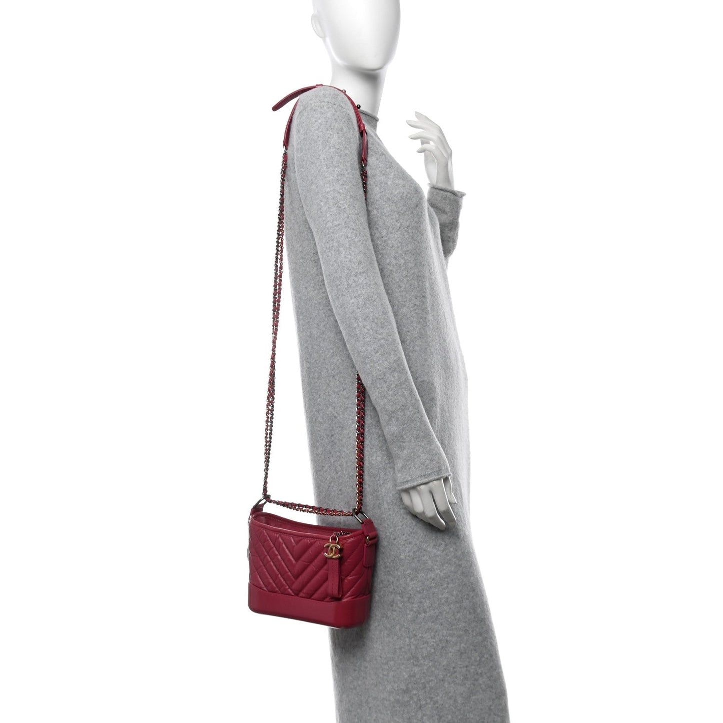 Amelia Aged Calfskin Chevron Quilted Small Gabrielle Hobo Dark Pink