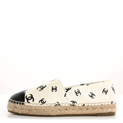 Amelia Lambskin Printed CC Espadrilles 38 White Black