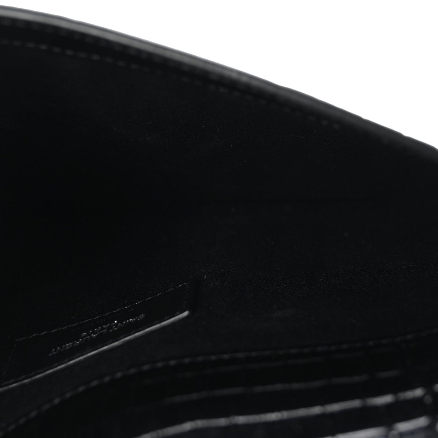 Saint Laurent Calfskin Crocodile Embossed Uptown Monogram Clutch Black