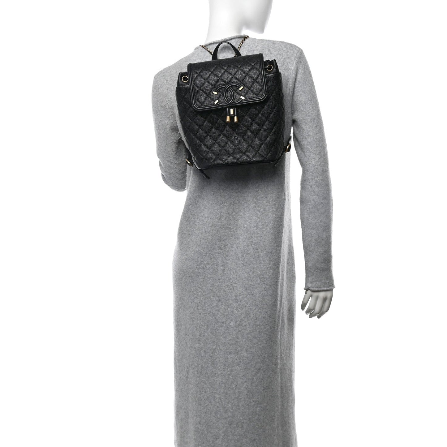 Amelia Caviar Quilted Small Filigree Backpack Black