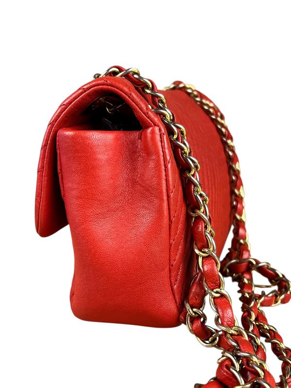 Chanel Lambskin Chevron Medallion Flap Bag Red 2016