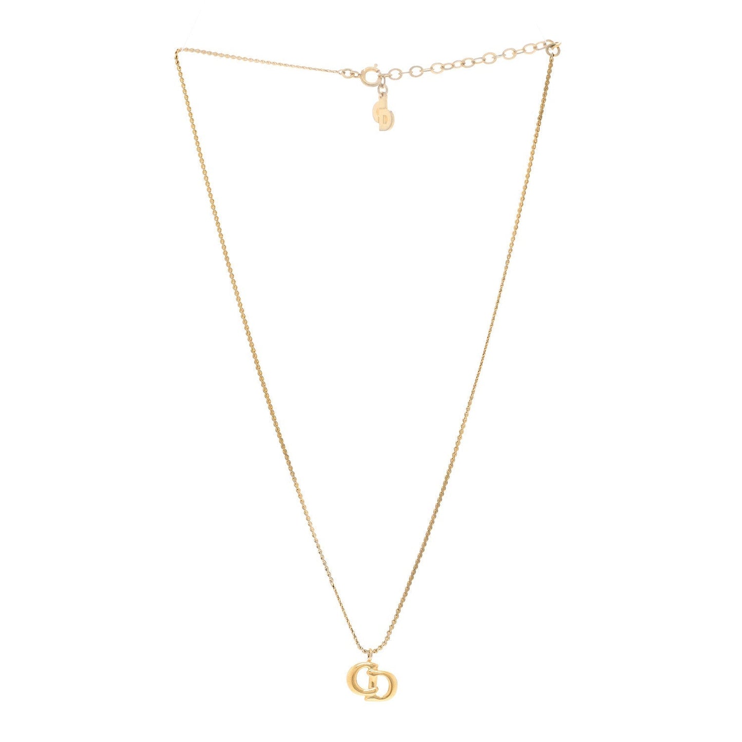Christian Dior Metal Crystal CD Logo Pendant Necklace Gold