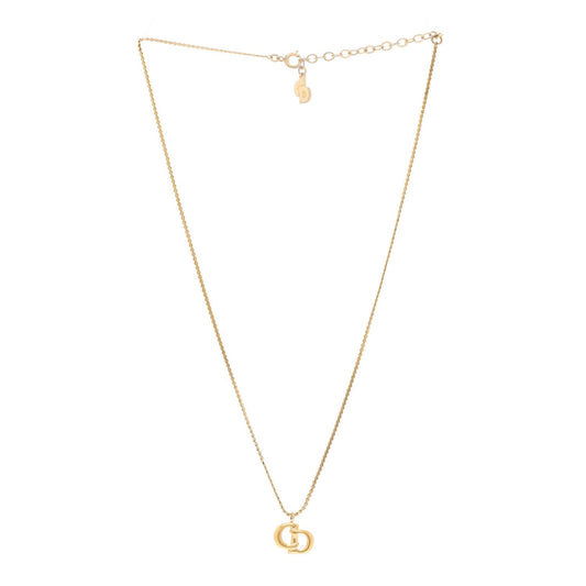 Christian Dior Metal Crystal CD Logo Pendant Necklace Gold