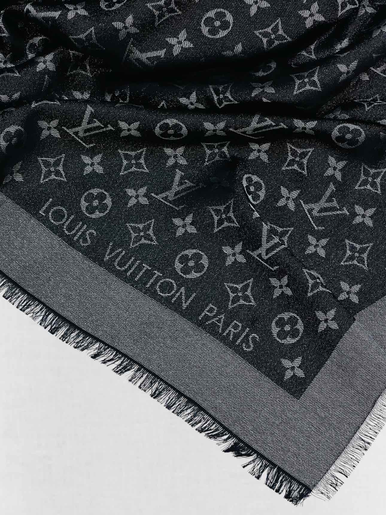 LOUIS VUITTON Black & Silver Monogram Shawl