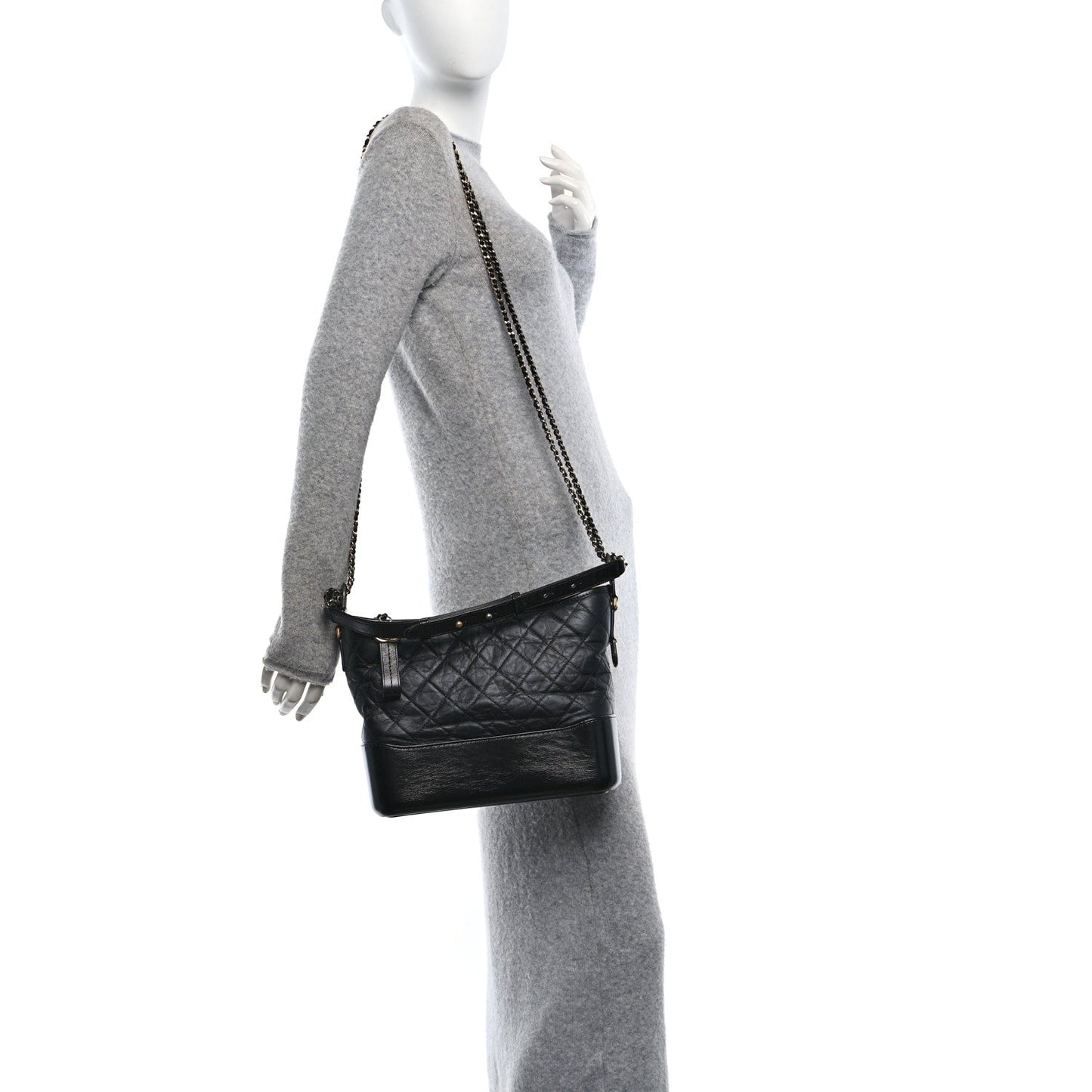 Amelia Aged Calfskin Quilted Medium Gabrielle Hobo Black