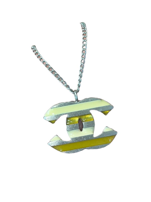 Chanel CC Resin Striped Pendant Necklace