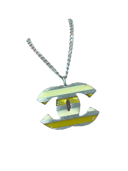 Chanel CC Resin Striped Pendant Necklace
